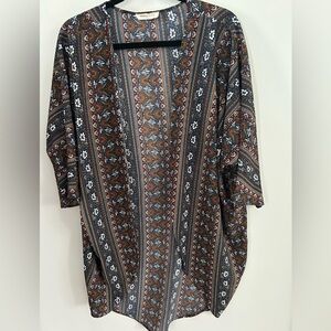 Newbury Kustom Floral and Stripe Open Kimono